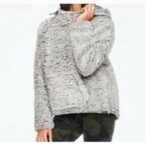 PINK VICTORIA’S SECRET Women’s Gray White Sherpa Funnel Neck Hooded Teddy Fleece